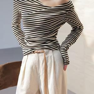 TEMU 우아한 여성 긴팔 오프숄더 티셔츠, 가을용 불규칙 탑