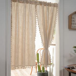 TEMU 암막 밸런스 & 카페 커튼 1개 - 술 장식이 있는 밀크 화이트 숏 창문 패널, 로드 포켓 디자인, 기계 세탁 가능, 침실 & 거실용 - 모던 팜하우스 창문 장식