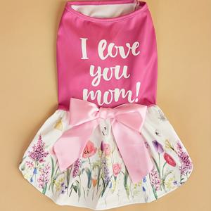 TEMU 1개 달콤한 스타일 플로럴 리본 프린트 드레스 - 강아지와 고양이를 위한 더운 날씨용