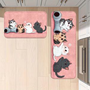 TEMU 1/2개 귀여운 고양이 패턴 프린트 주방 바닥 매트, 러그 세트, 부활절 고양이 패턴 디자인, 매우 두꺼운 스펀지 긴 스트립 바닥 매트, 편안한 스탠딩 매트, 거실, 침실, 욕실, 세탁실에 적합
