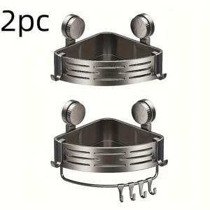 TEMU 욕실용으로 설계된 삼각 흡착 컵 바구니 한 쌍. 코너에 드릴 없이 쉽게 설치 가능하며, 싱크대 또는 변기 근처의 물품 보관에 적합합니다.