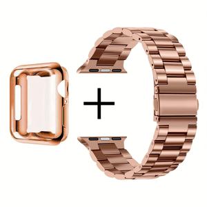 TEMU 삼줄 스트랩 스틸 밴드 + 세미 커버 케이스 투피스 세트, 애플워치 42mm/44mm/45mm/38mm/40mm/41mm/S10-42mm/S10-46mm 호환, 스테인리스 스틸 iWatch 밴드 및 TPU 풀커버 보호 케이스, 시리즈 10/9/8/7/6/5/4/3/2/1/SE/Ultra 스마트워치 남성용 패션 밴드