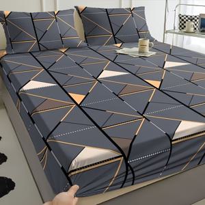 TEMU 1개 폴리에스터 고정 시트 매트리스 보호 커버 프린트 기하학적 격자 고급 브러시 처리 침대 스프레드 피부 친화적 플로럴 가정/침실/기숙사/호텔에 적합 (고정 시트 1개) 충전재 없음 (크리스마스/가족 모임/생일 파티에 적합)