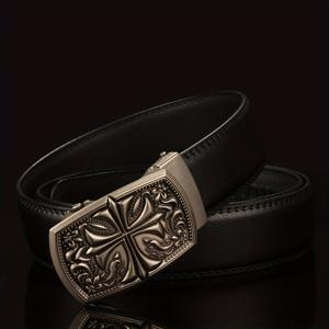 TEMU 남성용 자동 버클 벨트, 크로스 플라워 디자인, 사이즈 조절 가능, 우아함으로 개인 스타일을 향상시키며 과도한 캐주얼함을 피함, 할로윈 및 크리스마스와 같은 다양한 행사에 적합