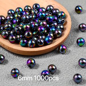 TEMU 500/1000개 6/8mm 무지개빛 블랙 아크릴 AB 라운드 비즈, 공예 주얼리 제작에 적합, 팔찌 및 목걸이 제작에 이상적