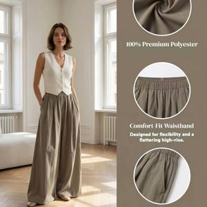 TEMU 여성용 올 시즌 와이드 레그 팬츠, 와이드 레그 스커트 팬츠, 캐주얼 패션 여성 의류, 루즈핏 편안함, 우아한 기질