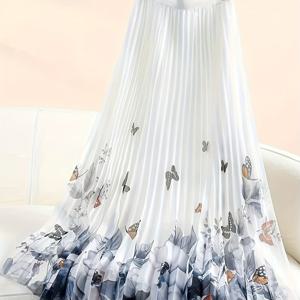 TEMU 여성 플리츠 메쉬 플로럴 패턴 스커트, 봄 A라인 롱 스커트, 아름다운 드레이프링감과 몸매에 어울림