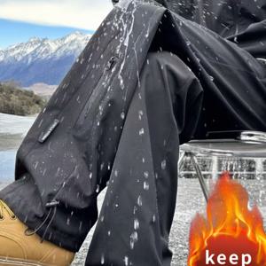 TEMU Zhiyu O BM 남성용 기모 안감 카고 바지 (가을/겨울 아웃도어 등산 캐주얼 바지), 트렌디하고 활용도 높은 루즈핏 트라우저