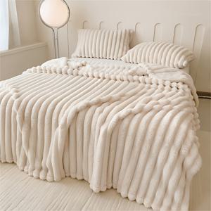 TEMU 두껍고 편안한 더블 레이어 빈티지 모조 토끼 털 럭셔리 보온 담요, 침대, 소파, 캠핑, 사무실 및 야외에서 사용 가능한 다목적 담요, 고급스러운 선물