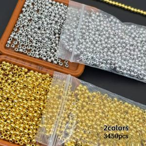 TEMU 3450 3mm 고품질 골드 & 실버 시드 비즈 라운드 홀 비즈, DIY 액세서리 제작용 (목걸이, 팔찌, 프렌치 쥬얼리 공예), 친구 선물 세트 및 발렌타인데이 선물에 완벽. DIY 핸드메이드 쥬얼리, 목걸이