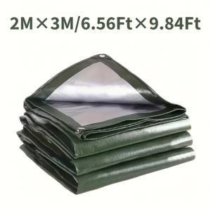 TEMU 1개 두꺼운 녹색 은색 방수 차양 천 4m*6m - 초두께, 찢김 방지, 자외선 차단, 강화된 가장자리 및 고리 포함, 지붕, 캠핑, 마당, 수영장, 보트, 자동차, 차양, 사계절 사용 가능