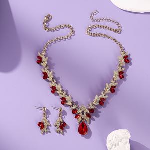 TEMU 3개 럭셔리 라인스톤 주얼리 세트 - 골드 톤 라인스톤 잎사귀 목걸이 및 눈물방울 귀걸이 - 프로모션, 파티, 크리스마스 및 새해 선물용 우아한 브라이덜 웨딩 추가 장식