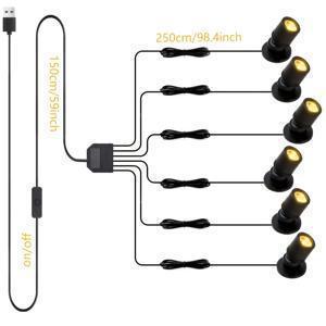 TEMU LED 미니 디스플레이 조명, USB 전원 미니 2/4/6헤드, 3000K 웜 화이트 스포트 조명, 쥬얼리 캐비닛 모델 쇼케이스 선반용, 블랙 USB 케이블 및 블랙/골드/실버 헤드 옵션, 푸시 버튼, USB 전원