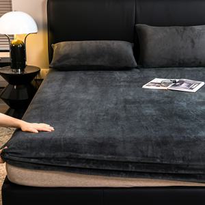 TEMU 겨울 플러시 매트리스 장착 시트, 단품 매트리스 커버, 산호색 도톰한 밀크 벨벳 침대 커버, 싱글용 풀커버형 보호 시트