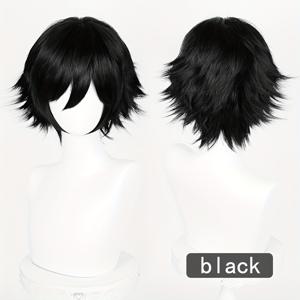 TEMU 모두에게 어울리는 데일리 가발, 여름 애니메이션 가발, 블랙 숏 헤어, 스타일리시하고 풍성한 자연스러운 우아함, 파티와 모임에 완벽한 유니버설 할로윈 가발