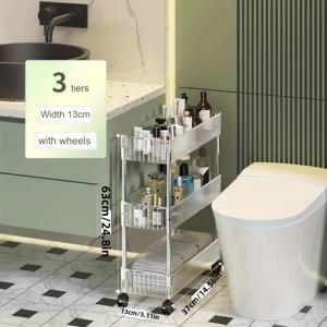 TEMU 3단/4단 아크릴 투명 다용도 카트, 바퀴 달린 이동식 수납 선반, 좁은 틈새 욕실 선반장, 스탠딩 선반