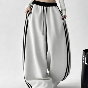 TEMU 여성 캐주얼 대비 팬츠, 사이드 패치워크 와이드 레그 트라우저, 착용하기에 적합