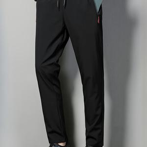 TEMU 남성용 여름 캐주얼 팬츠, 통기성 및 내구성 있는 하이킹 바지, 야외 스포츠 및 피트니스 트레이닝을 위한 빠른 건조 패션 멀티팩터 롱 팬츠, 100% 폴리에스터 솔리드 컬러 레귤러 핏