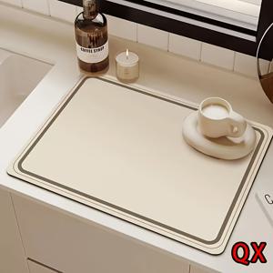 TEMU 초흡수 & 미끄럼 방지 기하학적 고무-규암 건조 매트 - 내구성 강한 빠른 건조 주방 및 욕실 카운터탑 패드, 커피 머신, 양념류용 | 모던 기하학 디자인 | 고무 건조 매트, 주방 카운터탑 매트