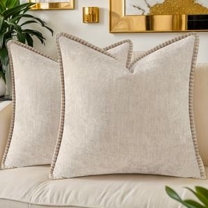 TEMU 2개입 초극세사 블랙 화이트 회색 쉐닐 쿠션 커버, 부드러운 질감의 장식용 쿠션 케이스, 소파 침대용 단색 홈 농가 스타일 장식 베개 커버