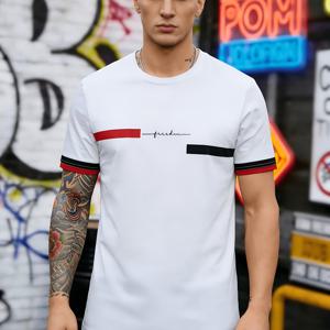 TEMU 남성 스포츠 캐주얼 티셔츠 1개, 성인 반팔 상의. 예술적인 레터 + 프린트 디자인. 스포츠 원단. 피부 친화적, 통기성, 속건성. 스포츠. 레저. 피트니스, 다용도 의류