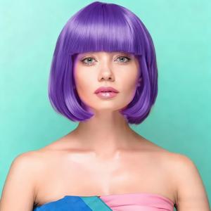 TEMU 10인치 보브 가발, 짧은 앞머리 멀티 컬러 옵션, 귀여운 BOBO 스타일, 기본 스타일, 데일리 파티 롤플레잉, 애니메이션 다용도 컬러, 생생하고 컬러, 뮤직 페스티벌, 휴일 축제, 축구 이벤트, 코스프레 드레스에 적합