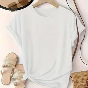 TEMU 여성 패션 패턴 프린트 티셔츠, 라운드넥 탑, 캐주얼 반팔 탑, 편안하고 부드러운 니트