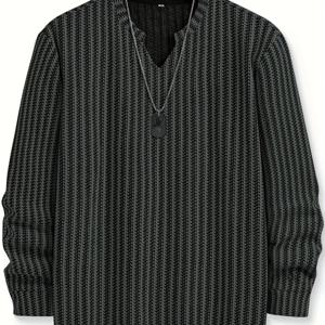 TEMU 남성용 스타일리시 캐주얼 니트 풀오버, 블랙 앤 화이트 컬러 블록의 작은 스탠드 칼라, , 출퇴근, 다용도 패션에 적합. 남성용 헨리 셔츠