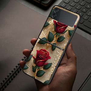 TEMU 갤럭시 Z 플립7 FE Z 플립5 Z 플립4 Z 플립 7 6 5 4 3 Z 플립6 Z 플립3 호환 폰 케이스 골든 데코 레드 로즈 패턴