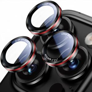 TEMU 1세트 (블랙+레드) YISHIMILE 아이폰 17 프로 6.3인치 및 아이폰 17 프로 맥스 6.9인치용 카메라 렌즈 보호필름, 아이폰17 시리즈 호환, 아이폰 13 17 프로 맥스 16 플러스 16e 17 에어 9H 강화유리 메탈 개별링 커버, 투톤