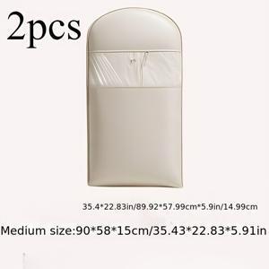 TEMU 베이지색 압축 행거백 2개 세트 (35.43/43.31/51.18인치) – 공간 절약형 진공 밀봉 디자인으로 공간 40% 절약. 다운 재킷 및 겨울 의류에 이상적. 투명하고 고급스러운 보관, 내구성 있는 지퍼. 크리스마스 필수 선물