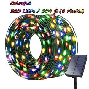 TEMU 104/68/32ft 태양광 스트링 조명, 야외용 IP44 장식용 페어리 라이트, 8가지 모드(메모리 기능, 광센서, 자동 켜짐/꺼짐 포함), 안뜰, 정원, 나무, 파티오 장식용으로 이상적, 부활절, 라마단 선물용으로도 좋음