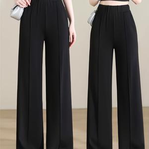 TEMU 여성용 여름 전문가용 수트 바지, 패셔너블하고 활용도 높은 하이웨이스트 단색 캐주얼 레그 와이드 레그 팬츠