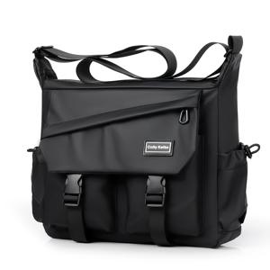 TEMU 남성용 스타일리시 메신저 백 - 블랙 및 그레이 색상으로 제공되며, 조절 가능한 스트랩, 여러 포켓, 가벼운 디자인을 특징으로 하며, 일상 사용, 여행, 직장 등에 적합합니다.