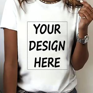 TEMU 맞춤형 프린팅 여성 캐주얼 반팔 티셔츠 - 블랙 & 화이트 탑, 고신축성 세탁기 사용 가능 레귤러핏, 웨딩, 파티, 팀 유니폼, 기업 행사용, 개인화 티셔츠, 이벤트 의류, 디자인