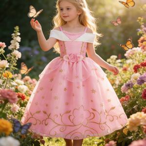 TEMU 타겟 개발 핫 영화 소녀 부활절 드레스 공주 드레스 핑크 오프숄더 스타 메쉬 드레스 피부 친화적 통기성 부드러운 끈적임 없는 오프숄더 장미 드레스 할로윈 크리스마스 카니발 부활절 축제 생일 파티 졸업식 이브닝 가운