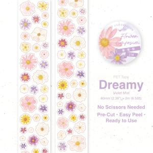 TEMU INS 스타일 와시 테이프, PET 투명 테이프, 60mm×2m, 플로럴 시리즈 콜라주 장식 테이프, 붙이고 찢는 것이 쉬움, 플래너 매니아 및 선물 주인에게 적합, 다이어리 콜라주, 사진 앨범 장식 및 선물 상자 밀봉용