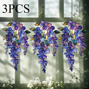 TEMU 2D 평면 등나무 꽃가지 아크릴 선캐처 3개 세트 - 꽃무늬 창문 장식, 봄 정원 선물, 엄마를 위한 꽃무늬 집 장식