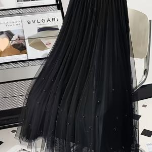 TEMU 허리라인을 강조하는 디자인의 신상 고급 튤 스커트, 요정 같은 느낌을 주는 플리츠 메쉬가 특징입니다.