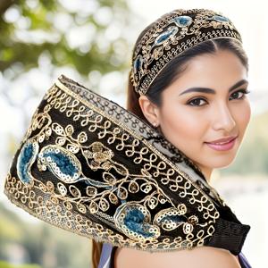 TEMU 1개 우아한 빈티지 폴리에스터 헤어밴드, 스팽글 및 플로럴 장식 - 여성용 미끄럼 방지 와이드 헤어 액세서리, , 봄/여름 시리즈, 카니발/마르디 그라/마스크 무도회