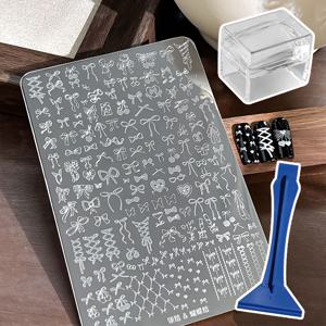 TEMU 스탬퍼 및 스크레이퍼 도구가 포함된 네일 아트 스탬핑 플레이트 3개 세트. 다양한 리본 패턴 템플릿 및 홈 살롱 네일 스탬핑을 위해 디자인되었습니다.