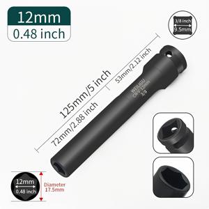 TEMU WEILIGU Zhongfei 3/8 확장형 얇은 벽 소켓 헤드 딥닝 65mm 비전동 교체용 소켓 헤드, 전동 렌치 에어 캐논 전기 자동차 수리 소켓 헤드 7mm 8mm 9mm 10mm 11mm 12mm 13mm 14mm 15mm 16mm 17mm에 적합