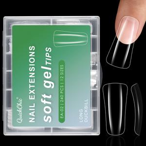 TEMU 240개 QuiChic 투명 아크릴 연장 네일 팁, 소프트 젤 네일 팁, 사전 성형된 인조 네일 팁, 누르는 방식의 매니큐어 디자인 네일, 자연스러운 룩을 위한 투명 및 파스텔 색상, 네일 아트 및 데일리용