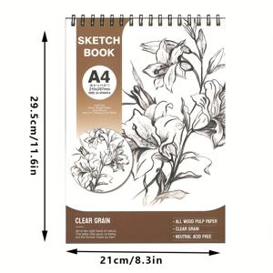 TEMU 대형 스파이럴 스케치북 - A4 사이즈, 고품질 두꺼운 커버, 두꺼운 종이 페이지, 드로잉 및 스케치에 이상적, 모든 예술가에게 적합 | 아트리스틱 커버 디자인 | 내구성 있는 제본, 생일/크리스마스/선물, 사계절 사용 가능