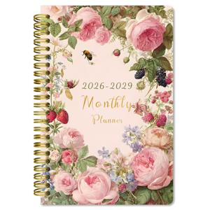 TEMU 2026-2029년 4년간 월간 & 달력 플래너 - 그리드 레이아웃, 우아한 레트로 꽃무늬 커버, 장기 계획 노트북, 사무실, 공부, 가정용 - 5.5x8.3 인치