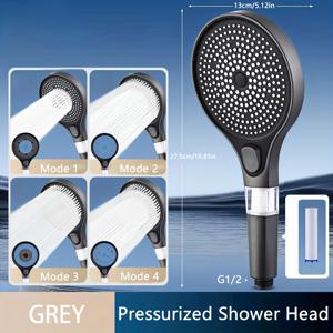 TEMU 1개 고압 4단계 샤워헤드 필터 포함, 욕실 핸드헬드 샤워, 고정형 대형 라운드 샤워헤드, 샤워 전용, 고품질 욕실 샤워, 욕실 액세서리, 스타일리시 샤워 액세서리, 실버, 블랙, 그레이 샤워헤드, 가벼운 무게, 사용 및 설치 간편