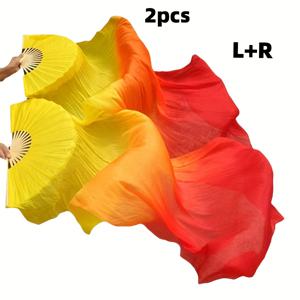 TEMU 여성용 댄스 부채 2개 세트 - 좌우 컬러풀 긴 접이식 대나무, 공연, 파티웨어, 댄스 의상 액세서리용 | 발레, 밸리댄스, 중국무용용 생동감 넘치는 접이식 부채 | 내구성 있는 대나무 소품