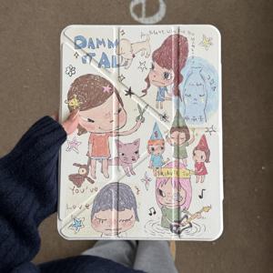 TEMU 아이패드 11세대, 프로 2025, 10세대, 에어 7/6에 적합한 귀여운 만화 나라 요시토모 태블릿 케이스, 펜슬 슬롯 포함, 구부러짐 방지 11인치 태블릿 케이스, 새로운 귀여운 디자인