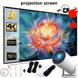 TEMU 60인치 4K 울트라 HD 16:9 접이식 휴대용 주름 방지 프로젝터 스크린, 고리 및 스트랩 포함, 프로젝터/노트북 및 휴대폰과 호환, 홈시어터, 게이밍, 영화, 사무실, 교실용