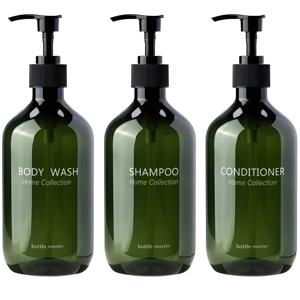 TEMU 500ml 녹색 플라스틱 디스펜싱 병 3개 세트, 재사용 가능한 샴푸 병, 욕실 샤워 샴푸 디스펜서 키트 (펌프 컨디셔너 병 및 바디워시 병 포함)